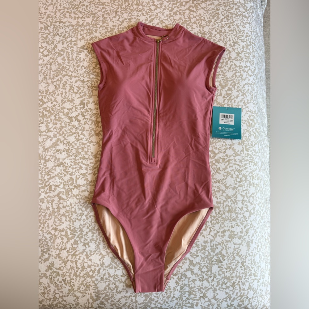 Coolibar Women's Terracotta Rose Zip-Front One Piece Swimsuit